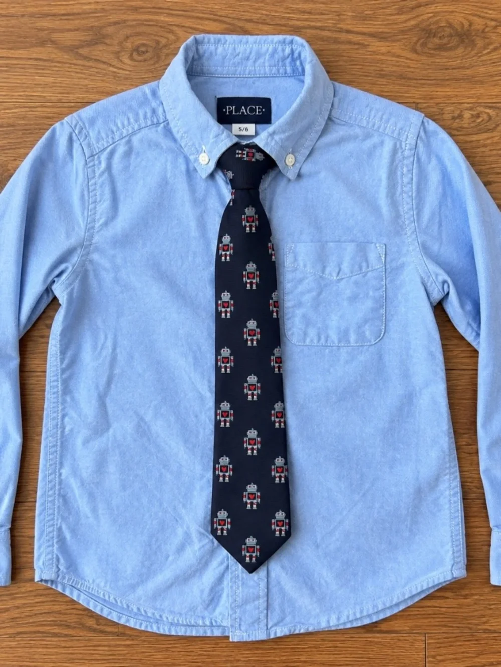 The Children’s Place Boys Blue Oxford Shirt & Robot Tie Set Size 5/6